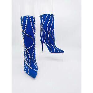Christian Louboutin Astrilarge Botta Pika 100 Spike Boots Blue Suede Heel EU 38